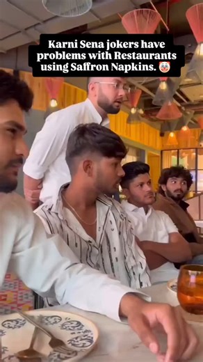 Karni Sena jokers now have problem with restaurants using Orange Napkin in Indore. 😆 | Unofficial Mohammed Zubair