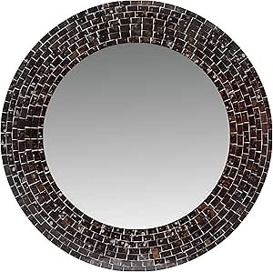 Mirror Wall Art Décor – Handcrafted Decorative Wall Mirror, Brown and Gold Mosaic, 24” Round Shape for Hallway, Bedroom, Bathroom, Living Room