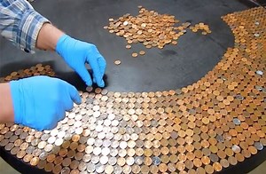 DIY Epoxy Glaze Coated Penny Table Top Project