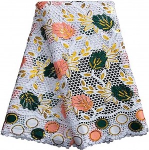 African Lace Fabric 2.5 Yards, Water Soluble Sequins Guipure Cord Lace Fabric for Party Dress Sewing