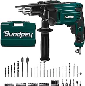 Sundpey Hammer Drill Corded, 1/2 Inch 710W Power Drill Set with Two Modes Function, 2800RPM Variable Speed, 13mm Keyed Chuck, 20 Drill Bits for Home Improvement Construction Concrete