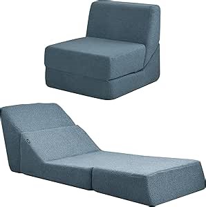 Redlife Foldable Lazy Sofa Chair, 3 in 1 Lounge Chair Indoor, Memory Foam Fold Out Chair Furry Floor Sofa Convertible Bean Bag Sofa Bed for Bedroom, Living Room(Blue)