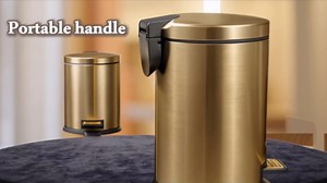 Bathroom Trash Can with Lid - 2PC 1.3 Gallon Oval Small Trash Can with Soft-Close Lid, Foot Pedal, Brushed Stainless Steel, Removable Liner, Garbage can for Kitchen, Office (Gold+ Silver)