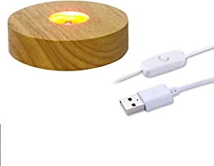 4" Wood LED Display Base, Wood LED Light Base Stand with 6 LEDs for Crystals Glass Art Home Decor (Multicolor)