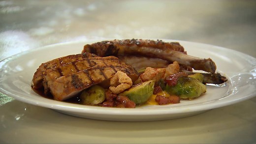 Chef Christina Wilson prepares the Hell’s Kitchen classic, Grilled Double Bone-In Pork Chop. Ingredients: -4ea 14oz Double Bone-in Pork Chop -8oz Cajun Wet Rub -TT Salt and Pepper Preheat your grill and identify your “hot spots.” They will appear whiter than the other grill surface area. Season pork chops with salt and pepper and place on grill. Cook to desired temperature making sure to cook evenly on each side. With 2 minutes remaining, baste the chops with the wet rub evenly on each side. Wai