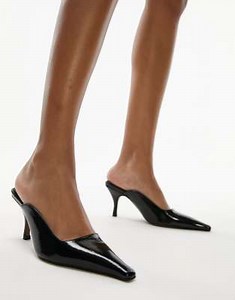 Topshop Etta premium leather pinched toe mid heel pumps in black | ASOS