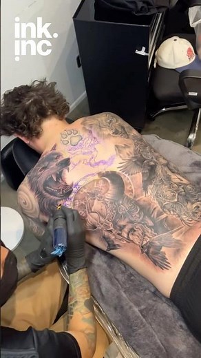 Full Back Tattoo Viking with Wolves, Odin, and Mythical. #tattoo