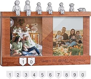 Anniversary Keepsake Box with Family Statue- Wooden Picture Frame for Cherished Keepsakes Storage，Anniversary or Wedding Gifts for Her/He (Walnut)