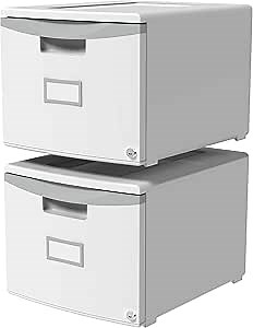 Storex Plastic One-Drawer File Cabinet – Locking Document Organizer for Home and Office, Gray, 2-Pack (61261B02C)