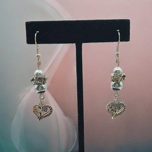 Vintage Style Muschel Perlen baumeln Ohrringe, Silber Herz Charm - Etsy.de
