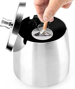 Stainless Steel Ashtray with Lid - anti-slip Base Ashtray, Portable Ashtray, Suitable for Indoor and Outdoor Use