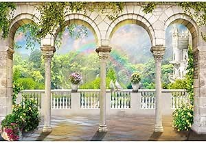 12x8ft Scenery Photography Backdrop Garden Arched Door Wedding Birdal Shower Engaged Theme Party Backdrop Blue Sky Kids Lover Adult Wedding Photo Studio Props