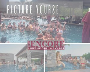 Picture yourself here: lounging by our adults-only pool, taking in the breathtaking lake view, and enjoying a refreshing drink from our swim-up bar. It's pure paradise, and it's waiting for you. www.TheEncoreGrill.com #LakefrontRetreat #SipInStyle #PoolsidePerfection | The Encore Lakeside Grill & Sky Bar