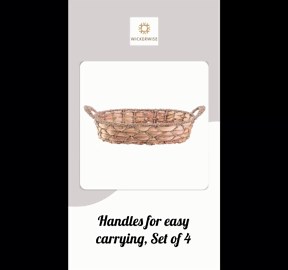 Seagrass Rattan Tray Set of 3 – Round and Rectangular Wicker Shallow Baskets with Handles, Decorative Bread, Fruit, Storage Trays