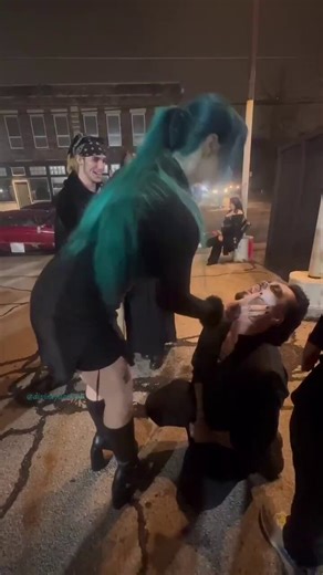 A group of drunk girls going to a nightclub humiliate and spit on a slave boy