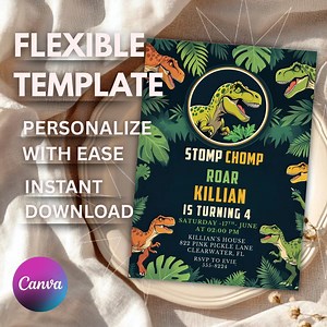 Dinosaur Party Invitation | T Rex Birthday Printable Editable Template for Jurassic Dino Boy Party Card - Etsy