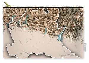 Lombardia State Italy 3D Render Topographic Map Neutral Border Zip Pouch by Frank Ramspott
