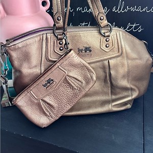 Coach Madison Claire metallic bronze pebbled leather satchel &matching wristlet