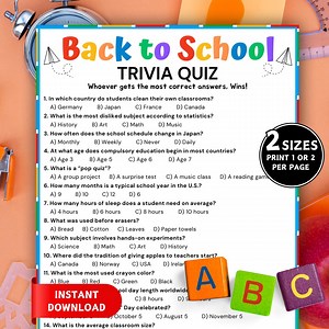 Back to School Trivia Game, Printable Trivia Game, First Day of School Activity, School Trivia, Classroom Game, Trivia Quiz, Icebreaker Game - Etsy
