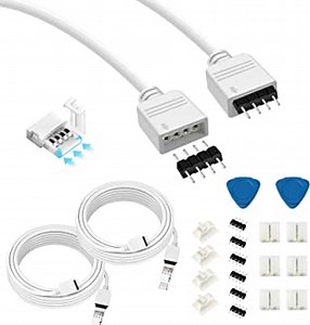 2 Pack 2M 6.5ft 4 Pin RGB LED Strip Extension Cable, LED Strip Connector 4 Pin Solderless Extension Cable Cord Wire with 4 pin Male to Male Connector for SMD 5050 RGB LED Strip