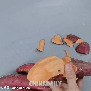 2.7M views · 5K reactions | #TrendingNow Check out this amazing food art! You just need a little creativity to carve sweet potato into a goldfish. | China Daily | Facebook