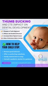 Reposted from @allsmilesdentalja 👶🦷 Thumb Sucking & Its Impact on Dental Development! 🦷👶 Thumb sucking is natural for babies, but prolonged sucking can lead to misaligned teeth, speech issues, and jaw problems. 😬 These tips might help them to stop: ✅ Positive reinforcement helps! 🎉 ✅ Offer a comfort item instead.🧸 ✅ Gently remind them to stop—no punishment.❌ ✅ Consult a pediatric dentist for expert advice.🦷 Give your child the best start for a healthy smile! Book a check-up today at All 
