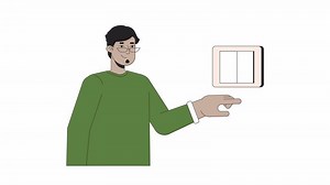 Light switch off line cartoon animation. Energy conservation at home 4K video motion graphic. Reduce electricity usage. Arab adult man 2D linear animated character isolated on white background