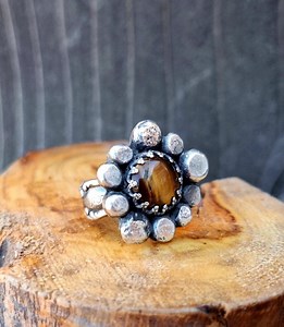 Sterling Tigers Eye Cluster Ring Size 4 - Etsy UK