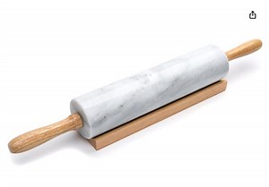 [Hot Item] Kitchen Tool White Polished Marble Rolling Pin with Wooden Cradle