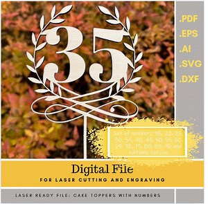 Laurel Number Cake Topper: Laser geschnittene Geburtstagszahlen zum Jahrestag (AI, SVG pdf dxf eps) - Etsy.de