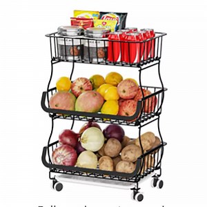 [Hot Item] 3 Layers Metal Rack Kitchen Cart Trolley Vegetable Fruit Basket for Kitchen Vegetables Pantry Garage with Rolling Wheels