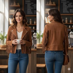 Women’s Brown Fringe Leather Jacket – Western Style Suede & Leather Outfit | Vintage Cowgirl Boho Fashion - Etsy