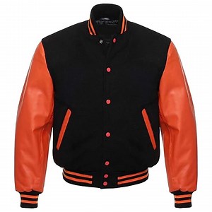 Varsity | Collage Jacket Letterman Wool Black and Orange Leather - Etsy Canada