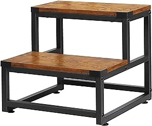Wooden Step Stools for Adults Kids, Brown Kitchen Step Stools Heavy Duty 2 Step Stool, Bed Steps for High Beds for Adults, Foot Stool Hold Up to 500 Lbs