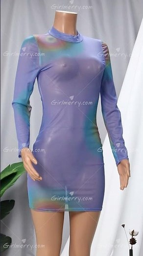 New micro see through tie-dye stretch long-sleeve sexy bodycon mini dress (Without lining) AA000570