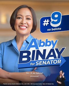 Madaling tandaan! B9! Abby Binay number 9 sa balota! Video courtesy of Abby Binay Abby Better/Facebook #PilipinasToday #AbbyBetter #AbbyBinay #DapatBetter #AbbyBinayparasaSenado #Number9saBalota #fyp | Filipinas TODAY