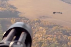 Ukrainian helicopter gunner blasts Russian drone with minigun