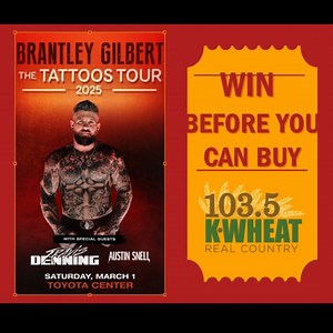 BRANTLEY GILBERT LIVE! 103.5 KWHT is giving away tickets to Brantley Gilbert live in Kennewick, WA on March 1st. To enter, email your name and phone number to win@elkhornmediagroup.com Winners will be drawn on November 29th around 9am. **Please note any comments suggesting you are a winner before the above date are scams. Winners will be contacted directly on November 29th with information on how to claim your prize. | My Columbia Basin
