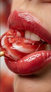 Hard Candy Crack ASMR 🍭 Red & White Lollipop Bite Extreme Macro