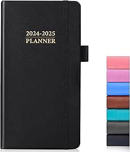 2024-2025 Pocket Weekly Planner for Purse 3.7" x 6.7", 18 Month Planner, Monthly Weekly Daily Notes Planner 2024-2025, January 2024 - June 2025, Hardcover Leather, 100GSM Thick Paper, Black