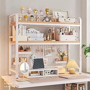 2-Tier 3-Tier Desktop Bookcase For Computer Desk Desktop Bookshelf Book Organizer, Metal Countertop Hutch Bookshelf,Multipurpose Storage Display Rack For Dorm Office Home ( Color : White , Size : 2-Ti