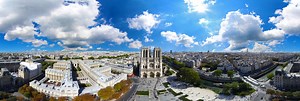 Aerial view of NOTRE DAME DE PARIS CATHEDRAL with cloudy sky 360 Panorama | 360Cities