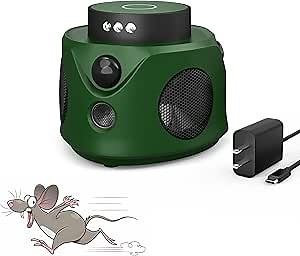 Rodent Repellent Ultrasonic, Intelligent Frequency Conversion Ultrasonic& PIR& Flash Light, Triple Mouse Repellent Effect, for Bat, Rodent, Mice, Squirrel, Spider, Roach(Green)…