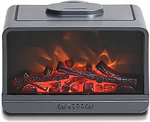 MAXWINER Dynamic Flame Fireplace Essential Oil Diffuser 300ml Aromatherapy Diffuser Ultrasonic Cool Mist Humidifier with Multiple Mist Mode, Timer and Waterless Auto Off for Home Room Office