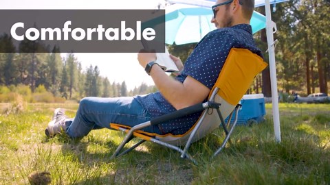 MUKE Beach Chair for Adults, Low Beach Camping, Folding Chair, Shoulder Strap, Cup Holder, Steel Frame 300 lbs. (Orange 2-Pk) HD-BEACH-2PORG