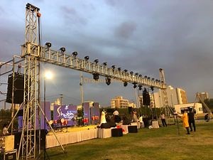 [Hot Item] Dragonstage 7X6m Aluminum LED Stage Lighting Goal Post Truss Systems 400mm 390mm