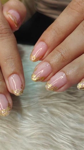 Elegant Nude Pink & Gold Foil French Tip Nails | Classy Gel Nail Art Design