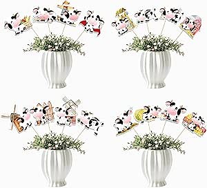 30Pcs Cow Birthday Party Decorations Cow Party Favors Centerpieces Decorations Stick Table Toppers Photo Booth Props for Cow Party Supplies