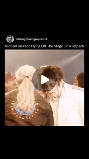 History Photographed on Instagram: "Michael Jackson used a jetpack-like device during his Dangerous World Tour to make a stage exit. This spectacle was achieved with a controlled lift mechanism and special effects, rather than a true jetpack."