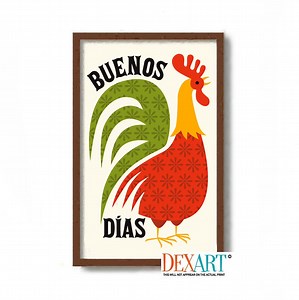 Rooster Kitchen Decor, Mexican Folk Art, Mid Century Modern Kitchen Art Print, Rise and Shine Chef Wall Decor Retro Kitchen Loves to Cook - Etsy
